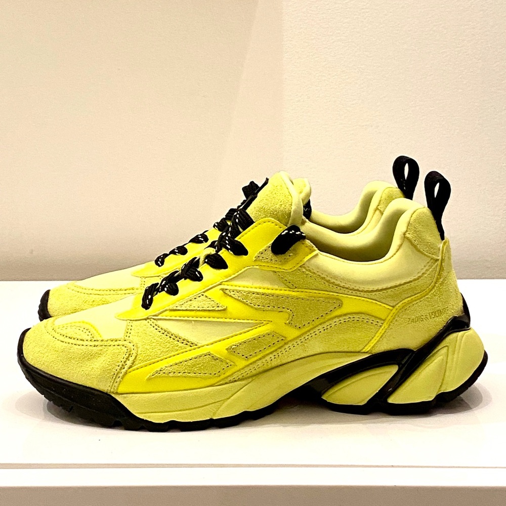 Zadig & Voltaire
Women's Neon Yellow Wave Neoprene Mix Sneakers Leather